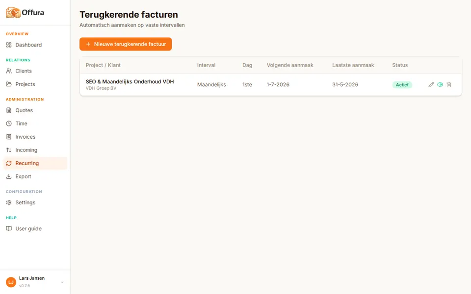 Recurring invoices in Offura