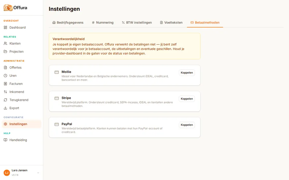 Betaalkoppelingen: Mollie, Stripe en PayPal