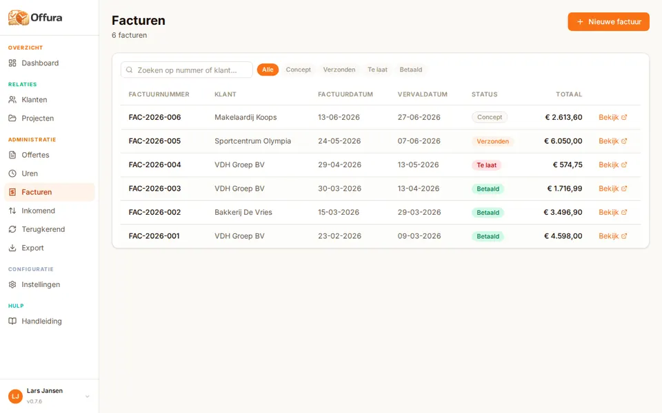 Factuur aanmaken in Offura