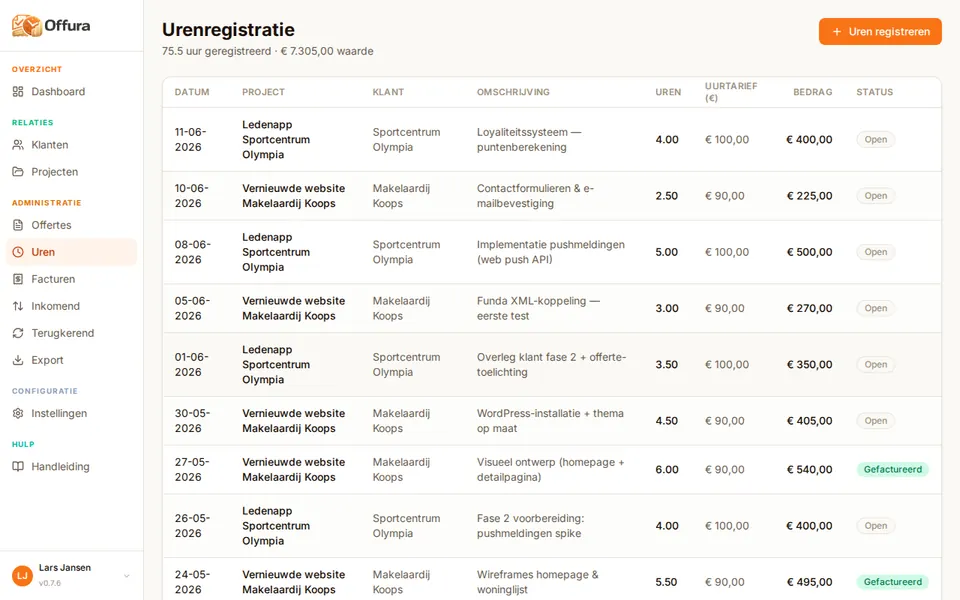 Urenregistratie in Offura